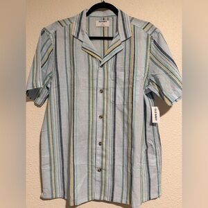 Old Navy Men’s Short-Sleeve Striped Button-Down Shirt - Light Blue, Navy, Yellow